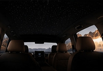 Starlight panoramic roof above the tan cabin